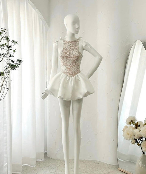 Women Lacey Sleeveless Flounce Mini Dresses